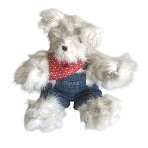 Vintage Long Shaggy Hair Teddy Bear Jointed Lee Jeans Overalls Red Bandana
